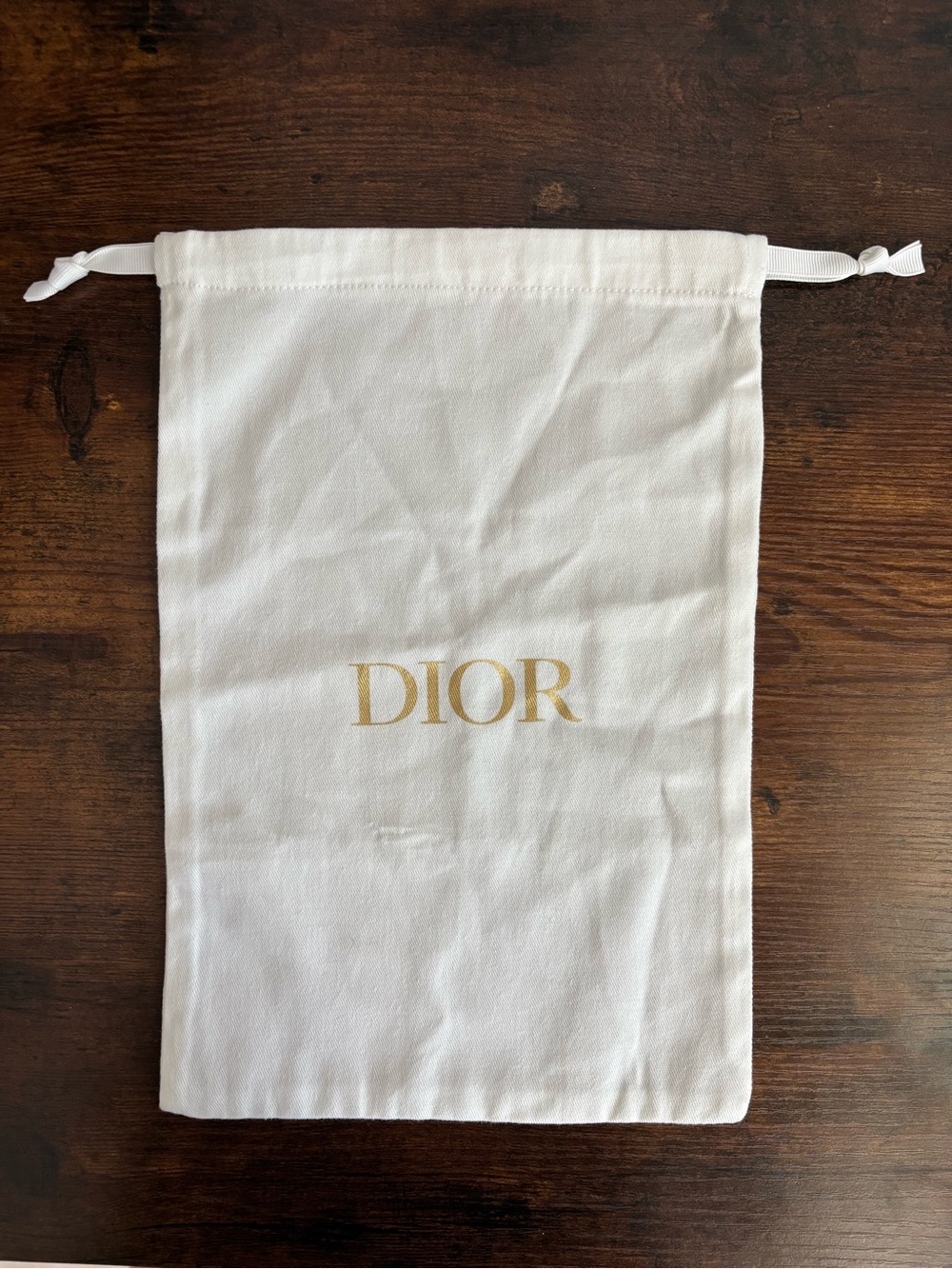 Authentic Dior Dust Bag White Cotton Drawstring Storage Pouch, 8.5 x 12.5 in